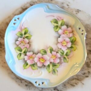 Vtg Handpainted Porcelain Plate Gold Rim Pink Wild Roses
